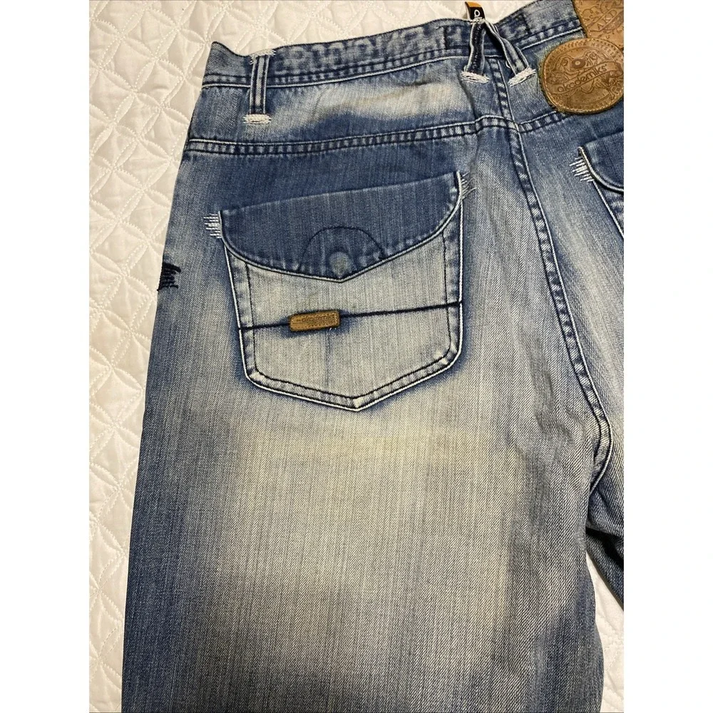 VTG Akademiks Denim Jeans 36 Embroidered Streetwear Missing Button  RN0100964